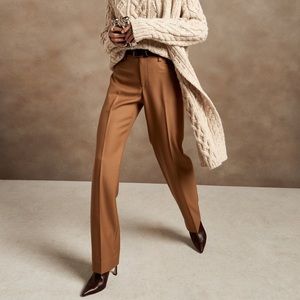High-Rise Straight Italian Wool Pant in Golden Chestnut